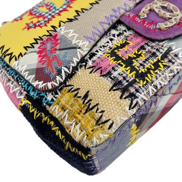 Chanel Single Flap Jumbo Patchwork Tweed Crossbody Bag Multicolor - Picture 9 of 14